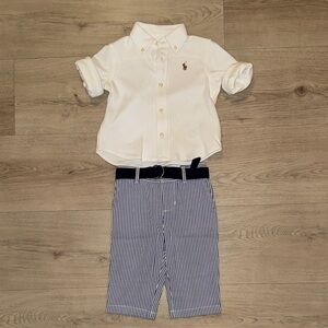 Ralph Lauren Baby Boys Button-Down Shirt, Belt & Seersucker Pants Set